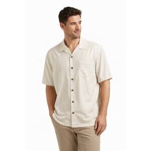Tommy Bahama Relax‎ Silk Resort Minimalist Button Down Cream Short Sleeve XL